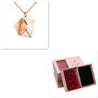 Rose gold envelope pendant necklace with gift presentation box and red rose decor