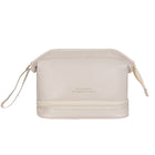 Milk white double-layer travel cosmetic bag with side draw straps and top zipper