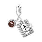 Square coffee charm pendant with a brown heart bead and “Coffee” engraving