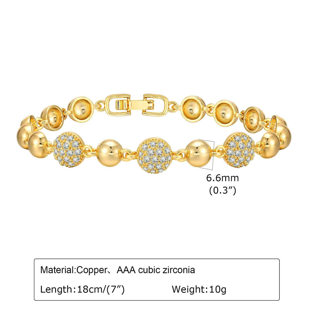 Gold-tone round crystal bead bracelet with toggle clasp