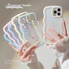 Transparent silicone iPhone case with pastel wavy border trim and raised camera cutouts