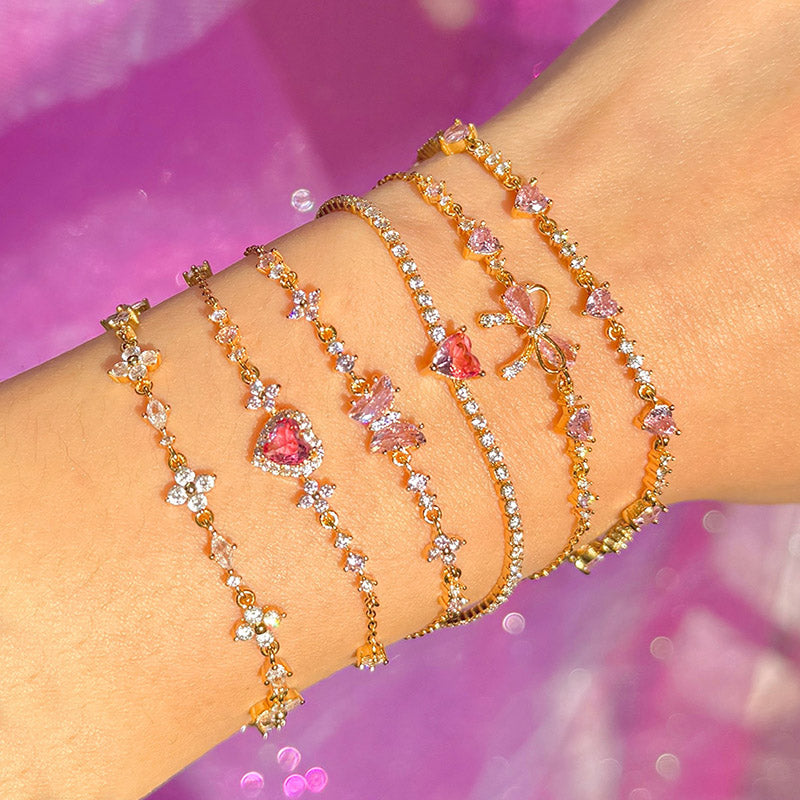 Stylish Y2K Rhinestone Bracelet with Bow and Heart Details